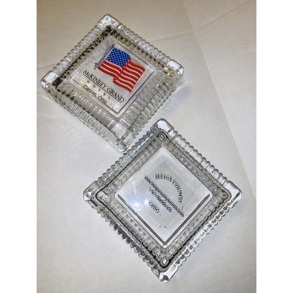 Glass Trinket Box w Lid Former McKinley Grand Hotel Canton Ohio 4" Square EUC - Picture 3 of 6